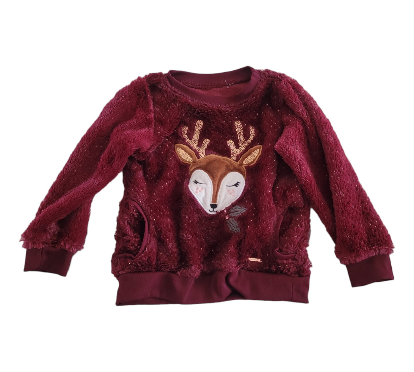 Tahari Toddler Reindeer Christmas Sweater, girls, believed to be side 2T