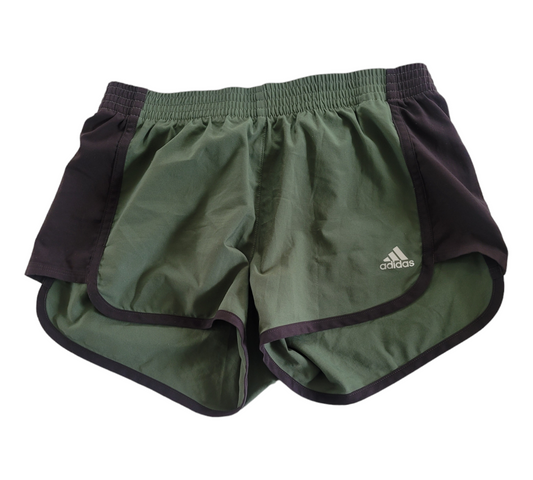 Adidas women's running shorts, army green with black trim. Believed to be size small or XS